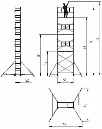 RUSZTOWANIE ALUMINIOWE JEZDNE 9M LEVVEL SOLID 42 ELEMENTY RUSZTOWANIA